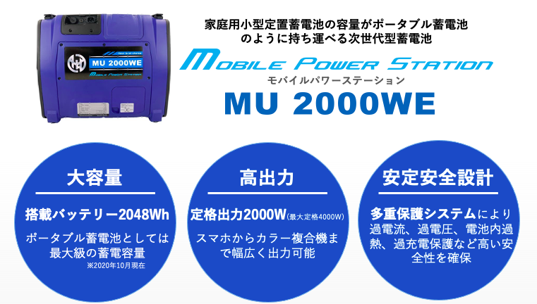 キャンプから防災対策まで。モバイルパワーステーション MU 2000WE 